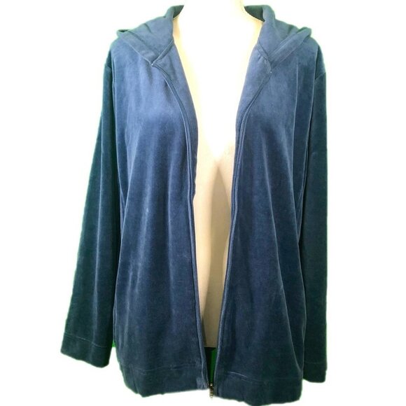 BOBBIE BROOKS (L)  Velour Zip Front Hoodie  Aqua/Teal - Picture 1 of 5